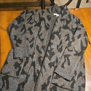 John + Jenn From Evereve Charcoal, Black, Olive Animal Print Knit Cardigan